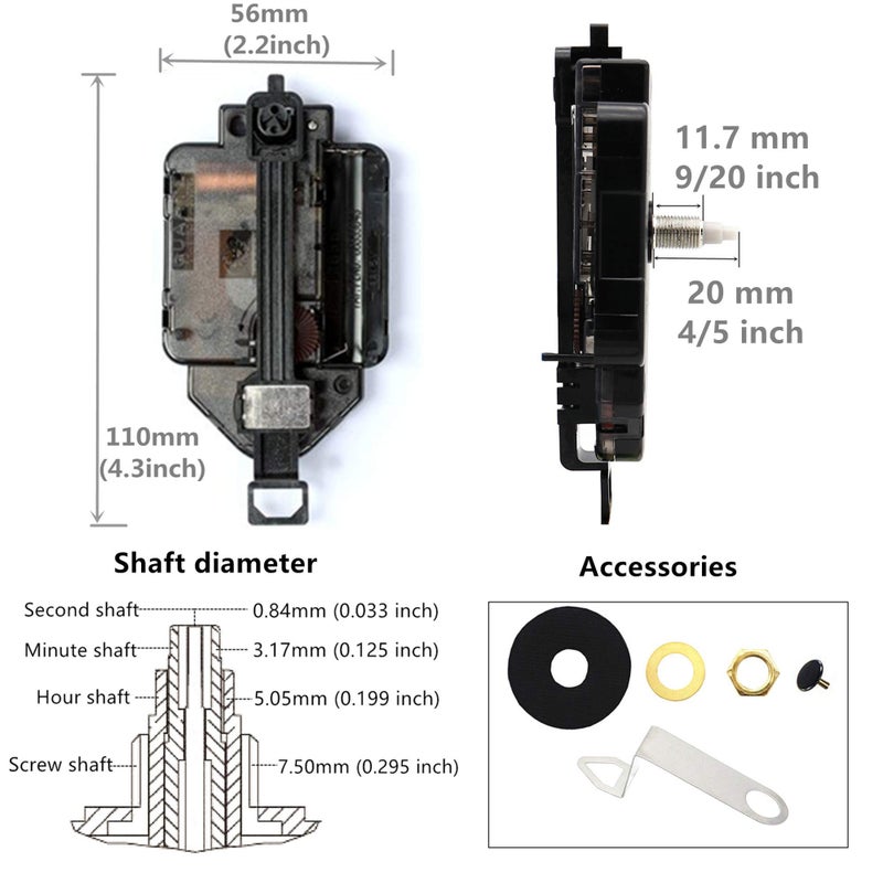 TIKROUND Original Youngtown 12888 Pendulum Type Movement Step Clock Accessory Quartz DIY Movement Kits,5/16 Inch Maximum Dial Thickness, 4/5 Inch Total Shaft Length. - Image 2